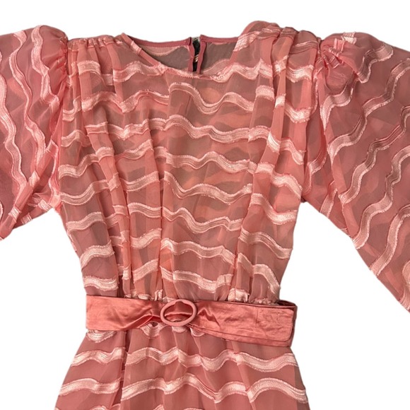 1980s Sheer Pink Striped Dress with Balloon Sleeves / Women’s XS * - Picture 2 of 5